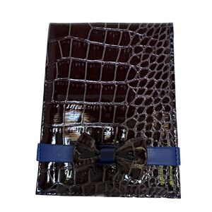 Mini Folder Croc Bag With Holder Mirror Brown Blue Bow Accent